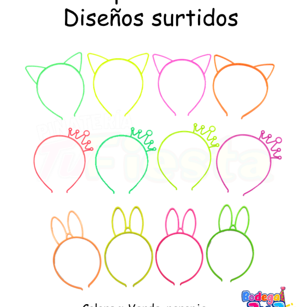 TIARA PLASTICA NEON DISEÑOS SURTIDOS