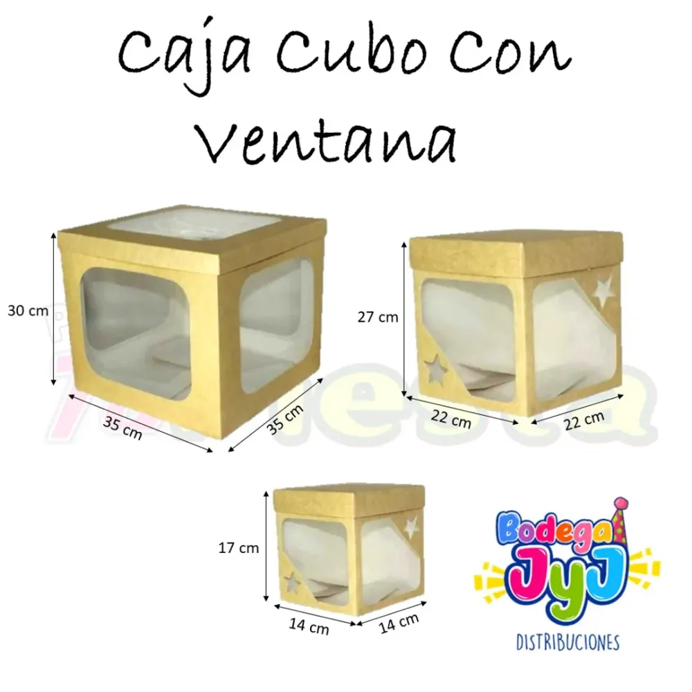 CAJA CUBO KRAFT CON VENTANA - BODEGA GRANDE 35X35