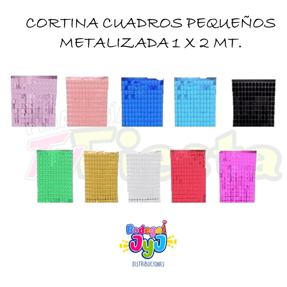 CORTINA CUADROS PEQUEÑOS METALIZADA 1X2MTS