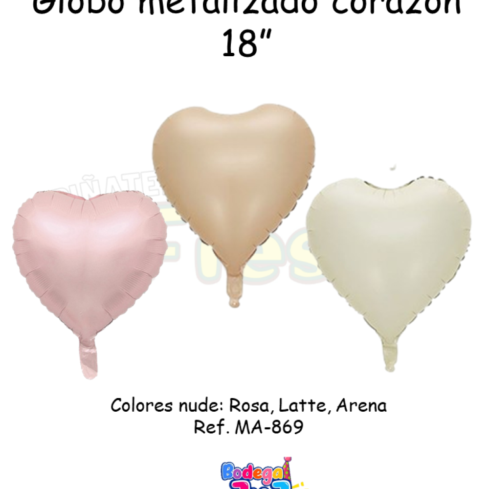 GLOBO METALIZADO CORAZON 18 COLORES NUDE MA-869