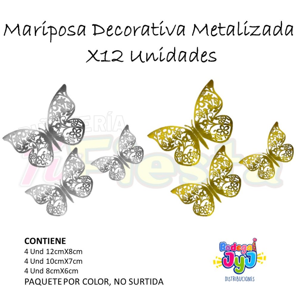 MARIPOSA TROQUELADA DECORATIVA X12