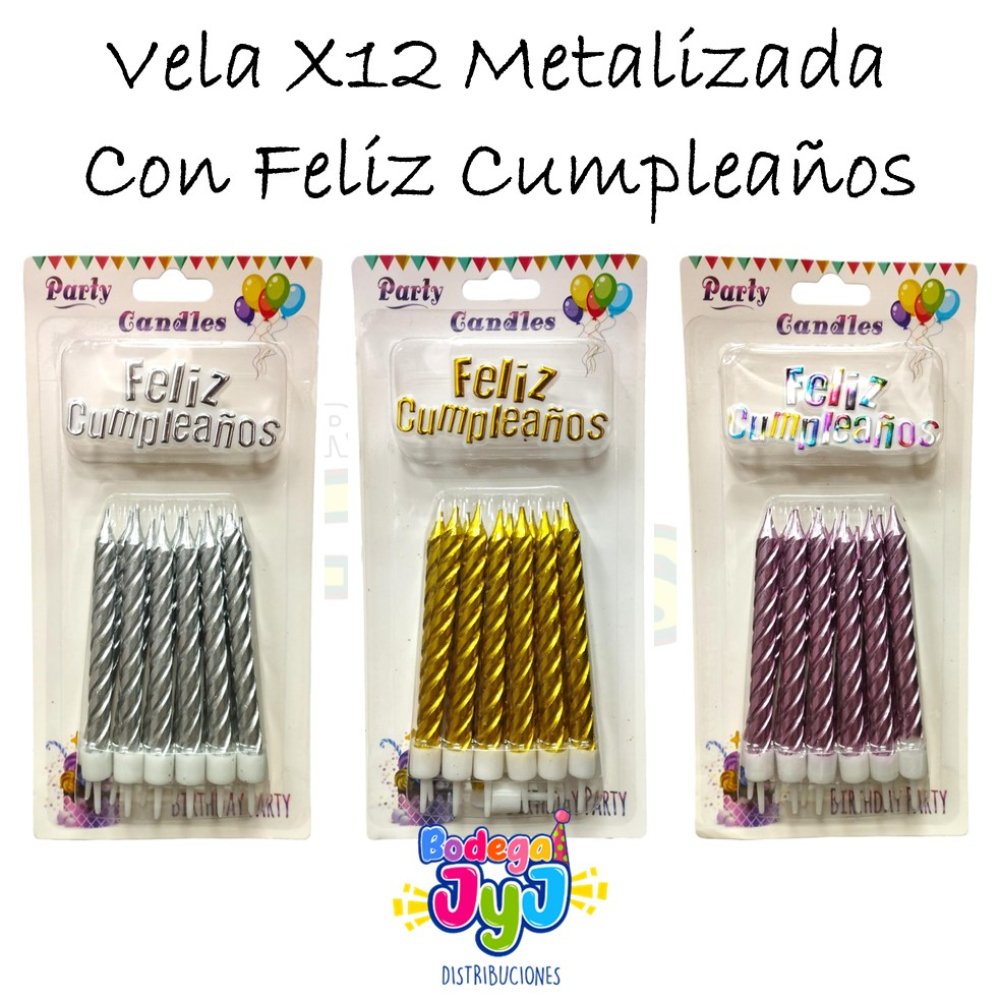 VELA METALIZADA X12 CON FELIZ CUMPLEAÑOS KK0551