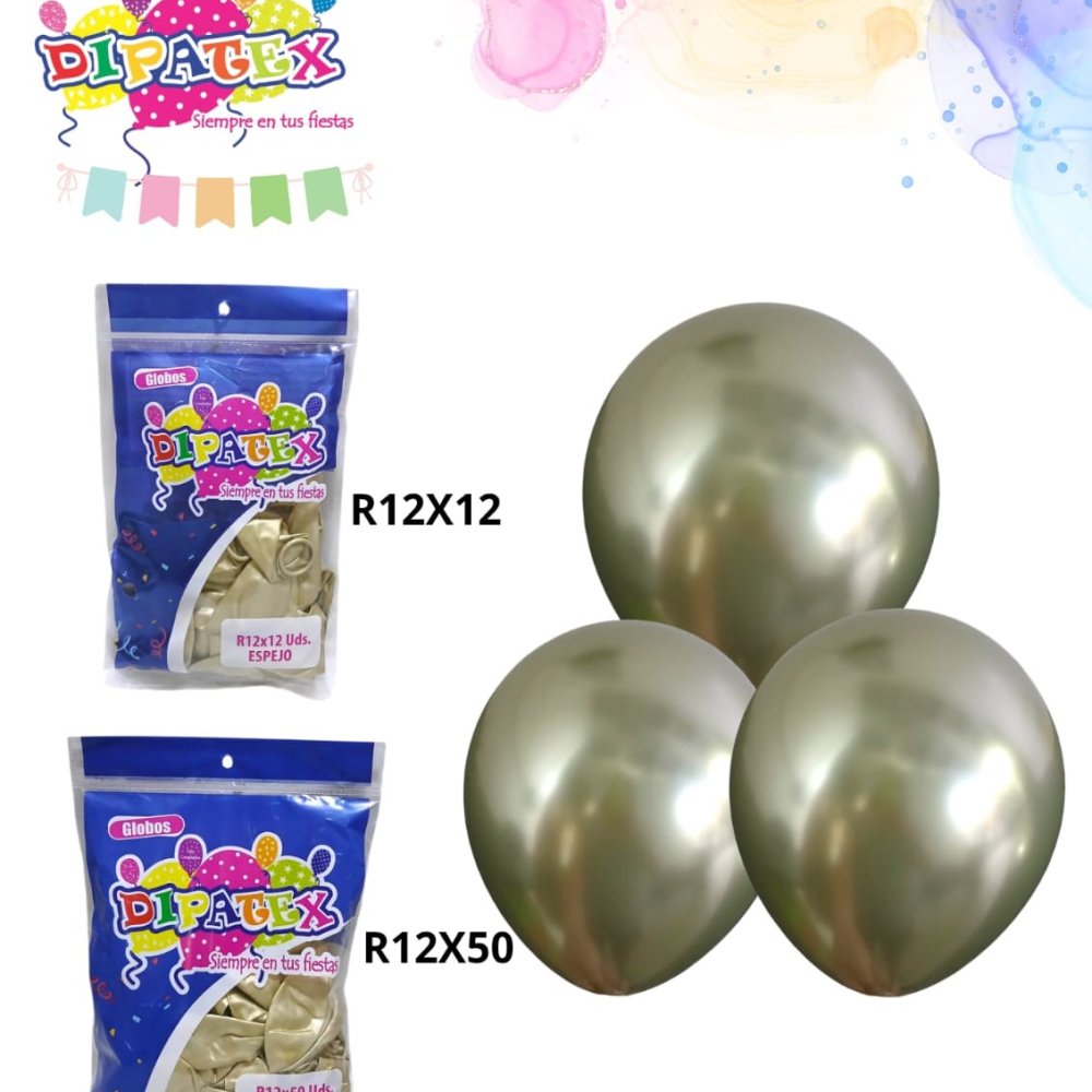 GLOBO DORADO CLARO CROMADO ESPEJO DIPATEX R12 X12 UNIDADES