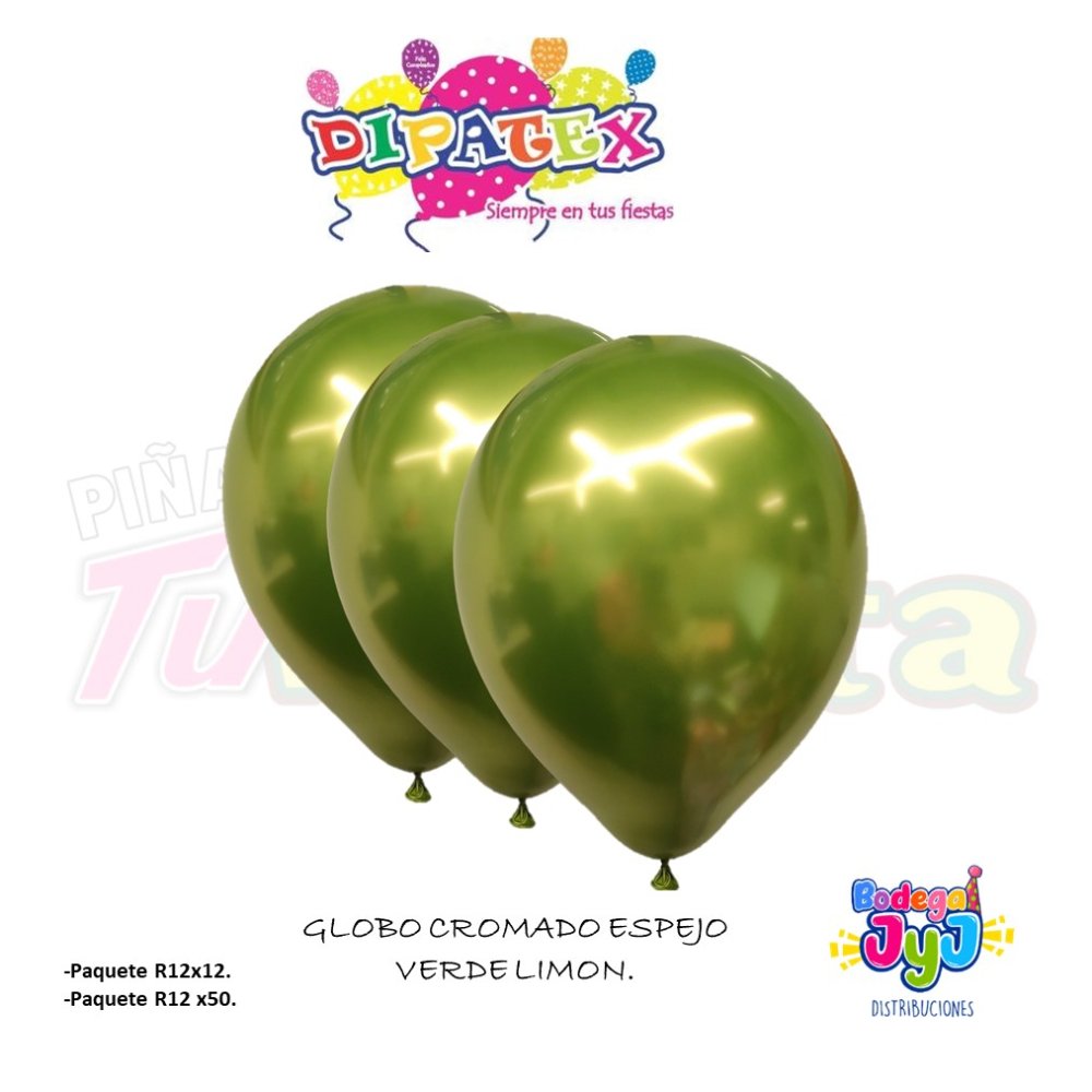 GLOBO VERDE LIMON CROMADO ESPEJO DIPATEX R12 X12 UNIDADES
