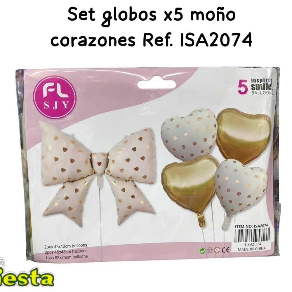 SET GLOBOS X5 MOÑO Y CORAZONES