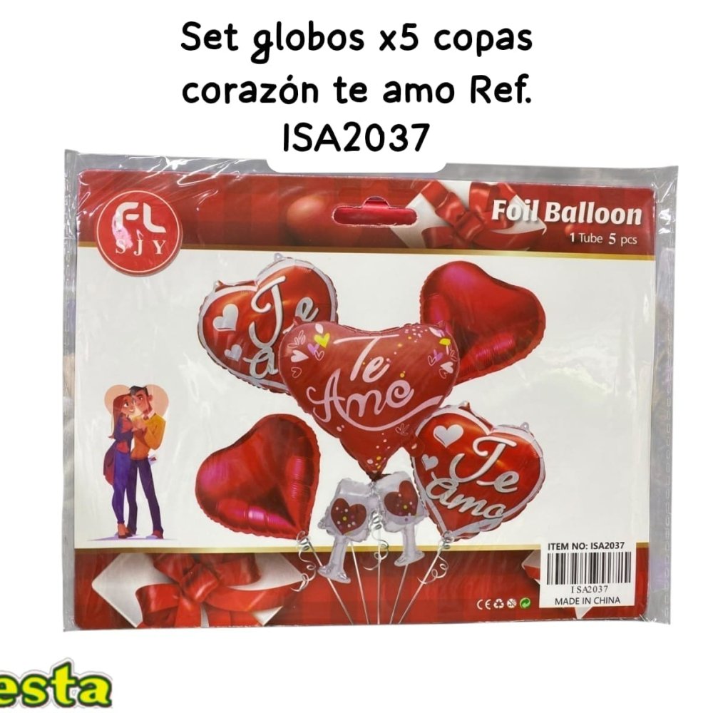 SET GLOBOS X5 COPAS CORAZON TE AMO