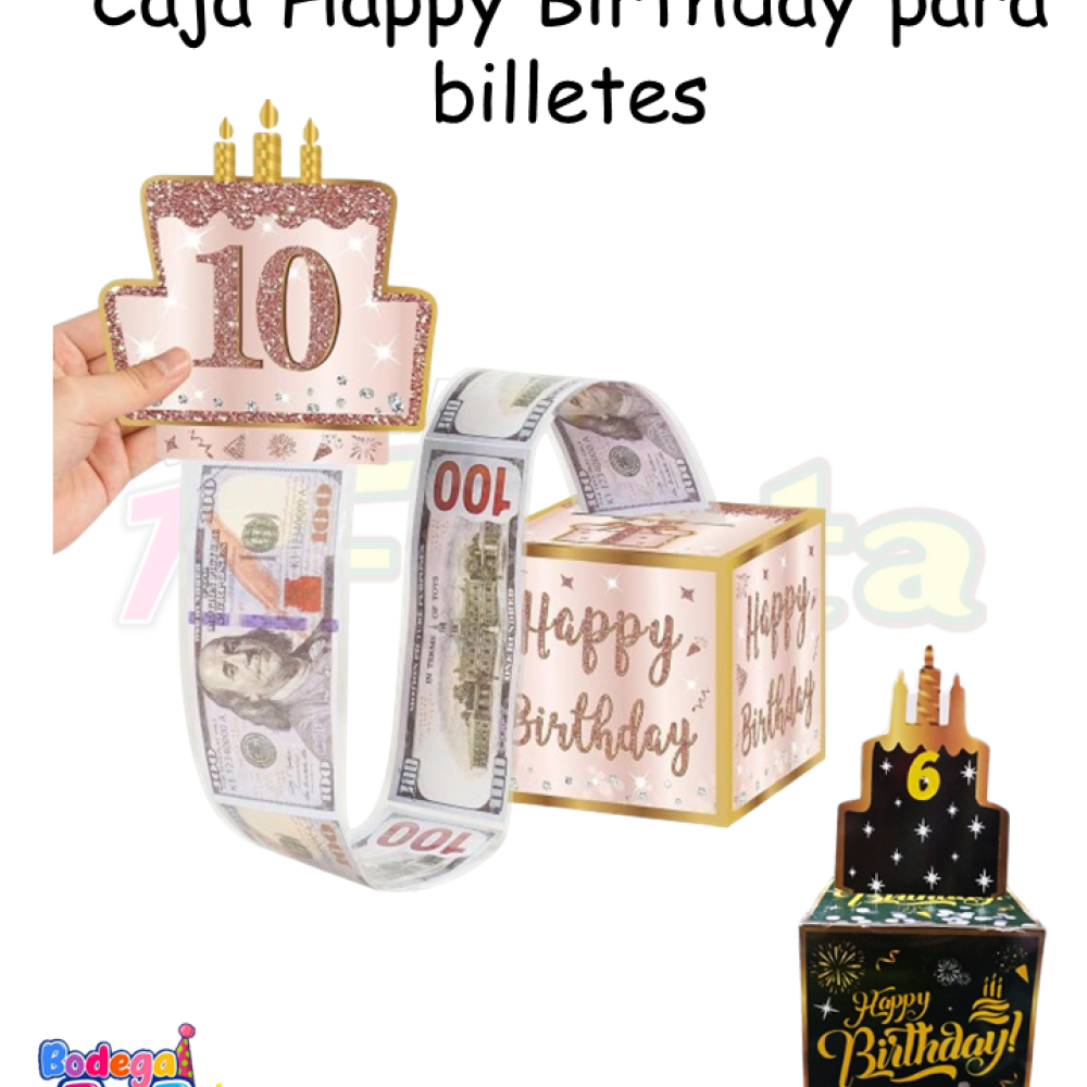 CAJA FELIZ CUMPLEAÑOS PARA BILLETES CAJMN-4599 NEGRA