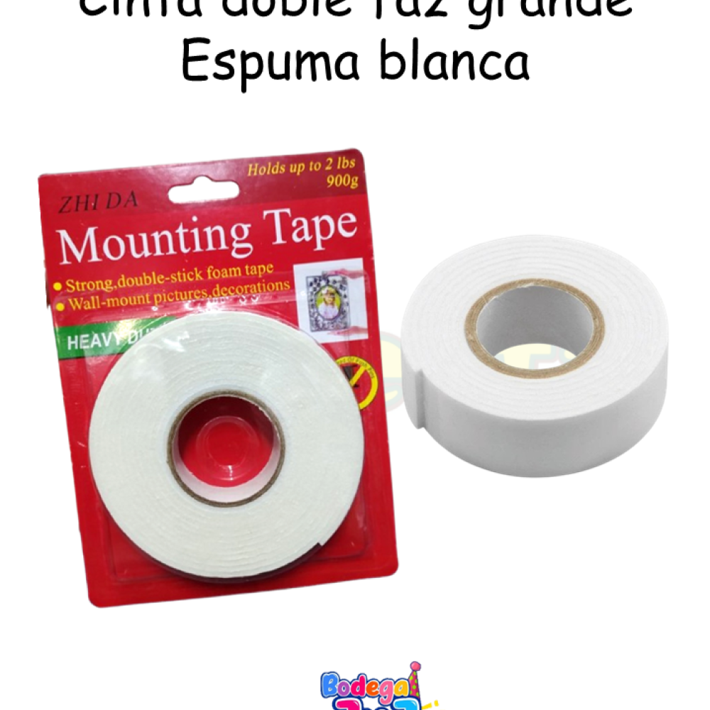 CINTA DOBLE FAZ ESPUMA BLANCA GRANDE 4 MT